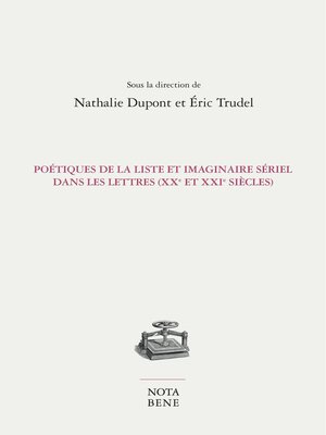 cover image of Poétiques de la liste et imaginaire sériel dans les lettres (XXe et XXIe siècles